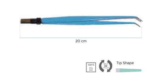 Bipolar pincet, buet, Pinza, 20 cm, 2 mm tip. Til Surtron og EickTron